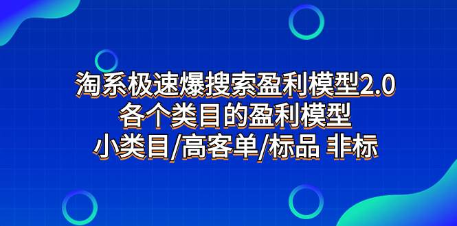 淘系极速爆搜索盈利模型2.0，各个类目的盈利模型，小类目/高客单/标品 非标-云创网-综合网创资源