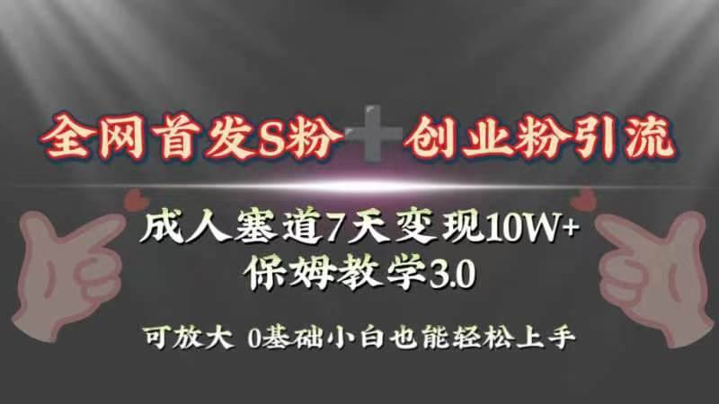 全网首发s粉加创业粉引流变现，成人用品赛道7天变现10w 保姆教学3.0-云创网-综合网创资源
