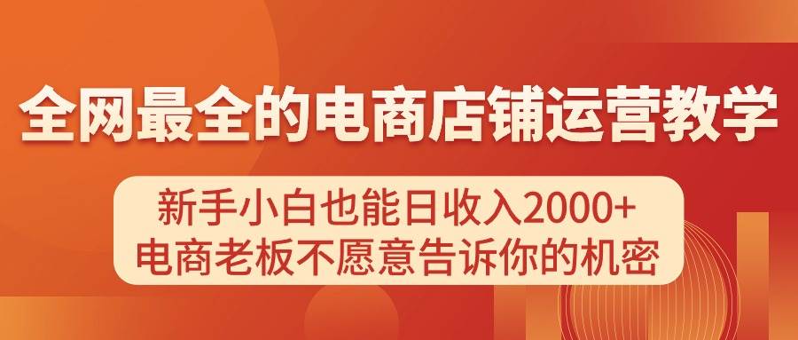 电商店铺运营教学，新手小白也能日收入2000+，电商老板不愿意告诉你的机密-云创网-综合网创资源