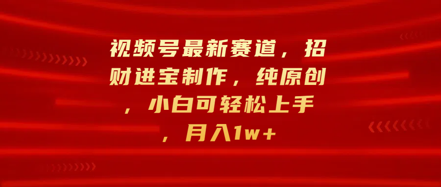 视频号最新赛道，招财进宝制作，纯原创，小白可轻松上手，月入1w+-云创网-综合网创资源
