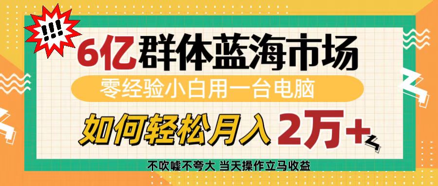 6亿群体蓝海市场，零经验小白用一台电脑，如何轻松月入2万+-云创网-综合网创资源
