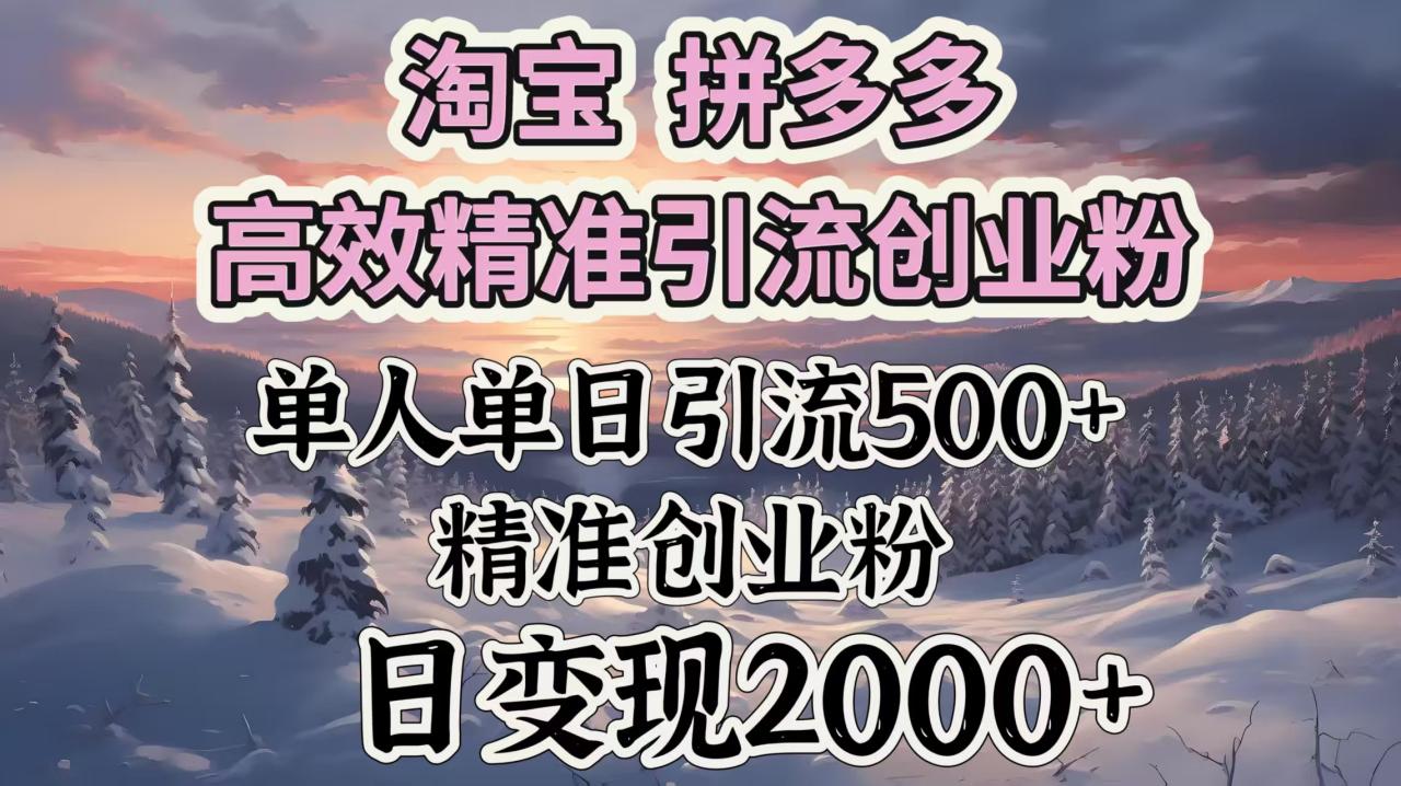 淘宝拼多多高效精准引流创业粉，单人单日引流500＋创业粉，日变现2000＋-云创网-综合网创资源